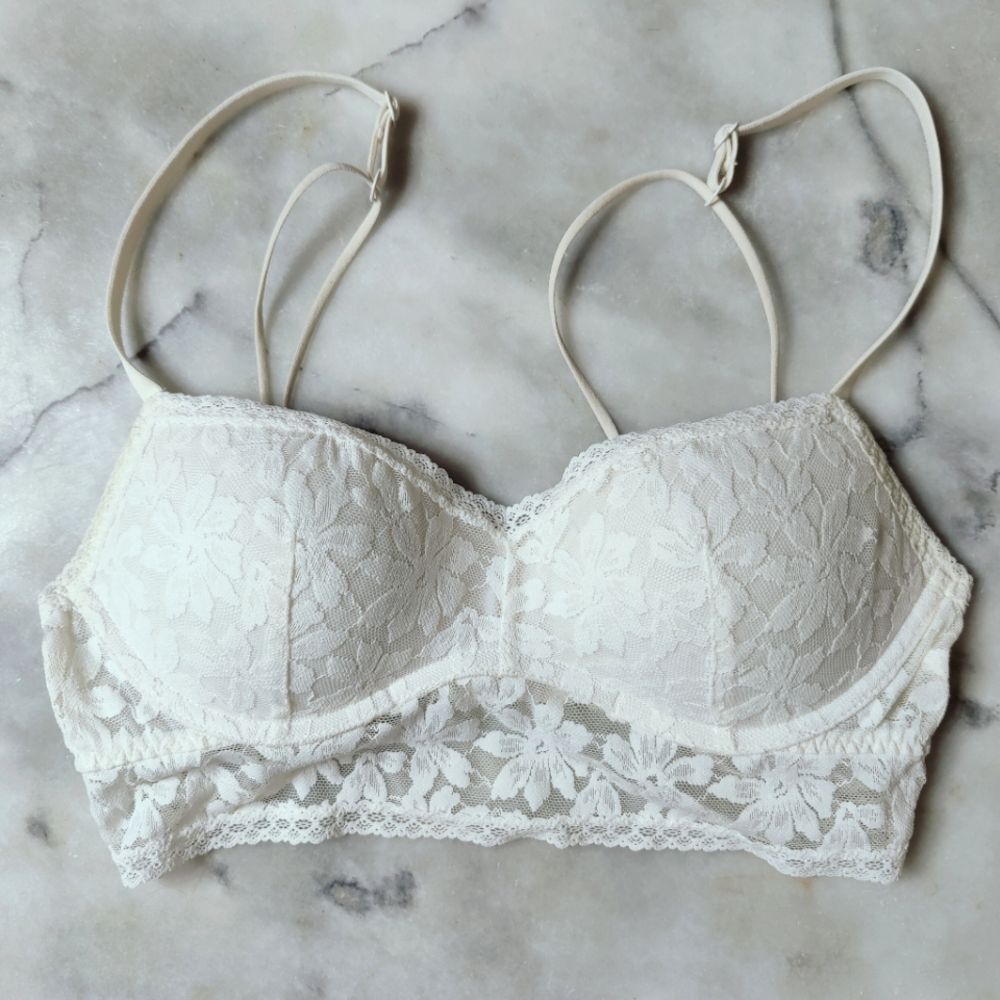 Victoria's Secret PINK White Floral Lace Push Up Bralette Bra, Sz S